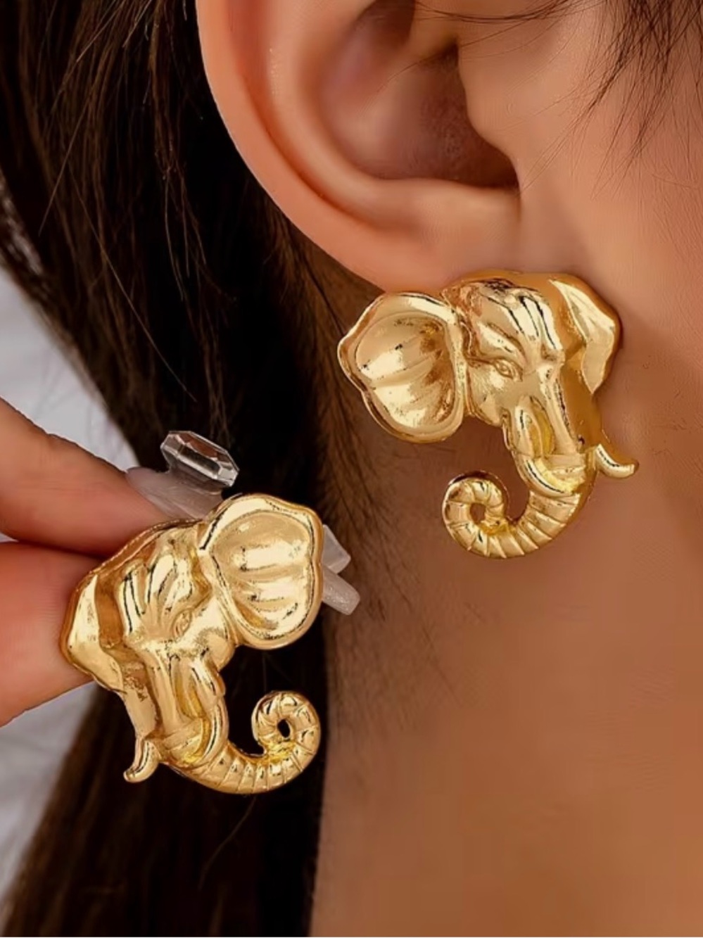 Gold Elephant Head Stud Earrings - Women Jewelry